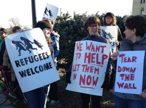 Protesters of Brad Wall's call for caution with Syrian refugee screening. Photo by Manfred Joehnck.